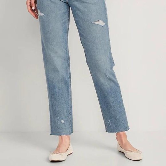 Old Navy Extra High-Waisted Button-Fly Ripped Cut-Off Straight Ankle Jeans New - Picture 3 of 9
